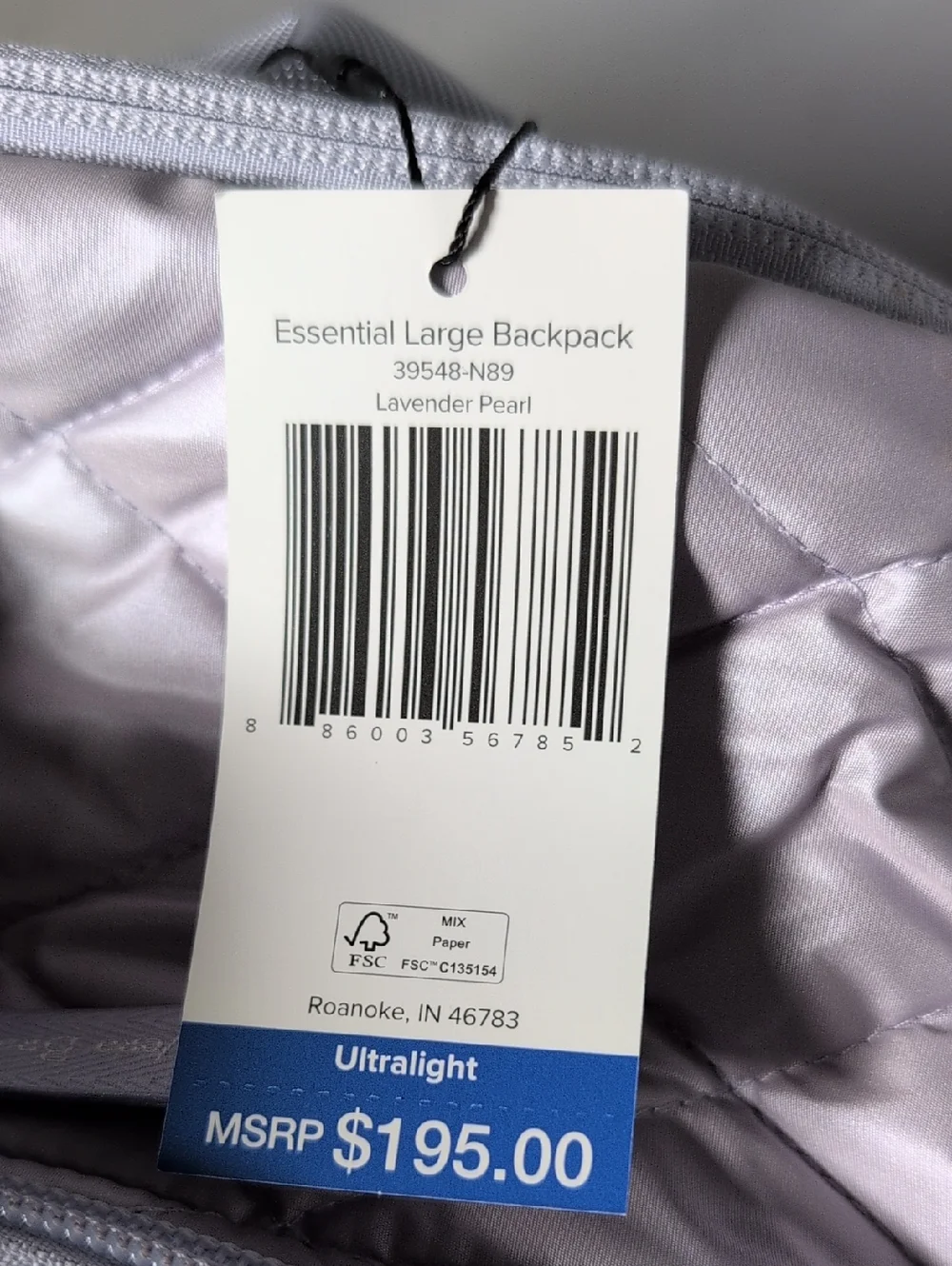 Vera Bradley Essential Ultralight Large Backpack in Lavender Pearl